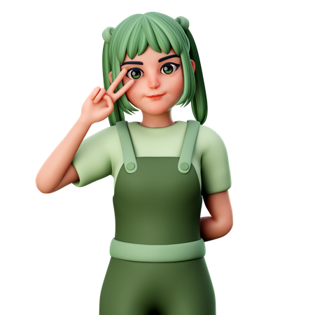 Girl show peace sign  3D Illustration