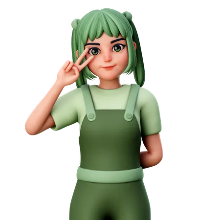 Girl show peace sign  3D Illustration