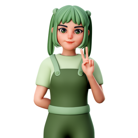 Girl show peace sign gesture  3D Icon