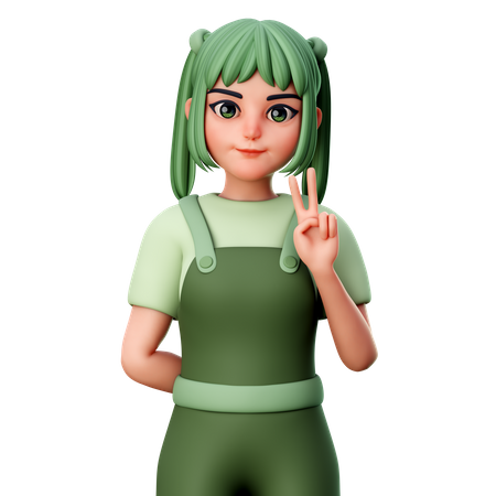 Girl show peace sign gesture  3D Illustration