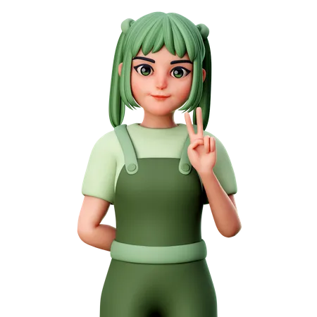 Girl show peace sign gesture  3D Illustration