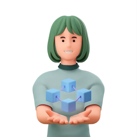 Girl Showing Block Chain In Her Hand  3D Illustration