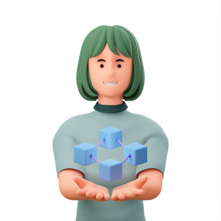 Girl Showing Block Chain In Her Hand 3D Illustration