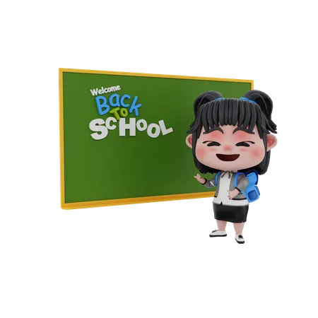 Girl showing board  3D Illustration