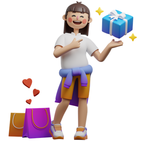 Girl Showing Bonus Gifts With Purchase  3D Illustration