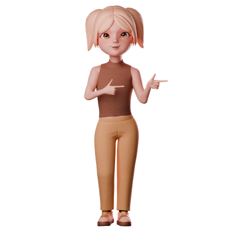 Girl Showing Direction  3D Illustration