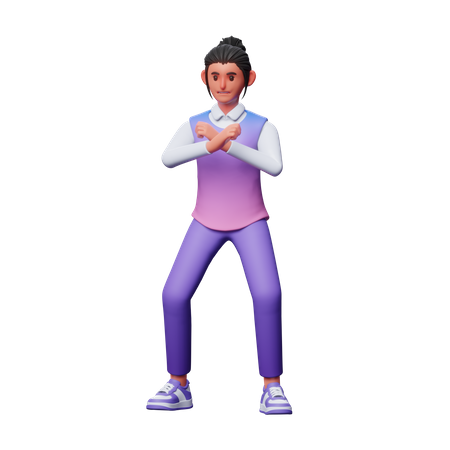 Girl Showing Disagreement With Hand  3D Icon