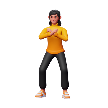 Girl Showing Disagreement with hand  3D Icon