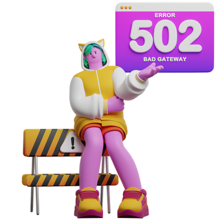 エラー502を表示している女の子  3D Illustration