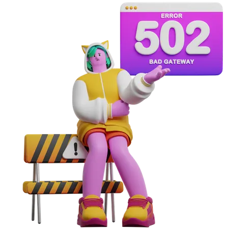 Girl Showing Error 502  3D Illustration