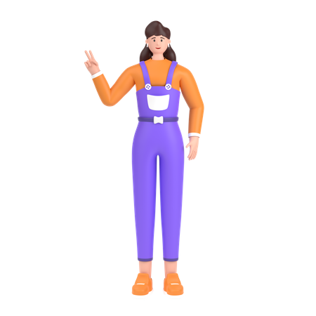 Girl showing fingers doing victory sign  3D Illustration