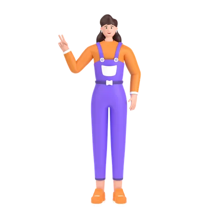 Girl showing fingers doing victory sign  3D Illustration