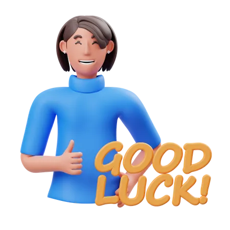 Girl showing good luck gesture 3D Illustration
