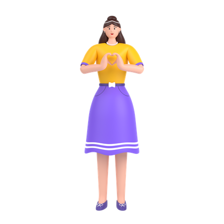 Girl showing heart with his two hands  3D Illustration