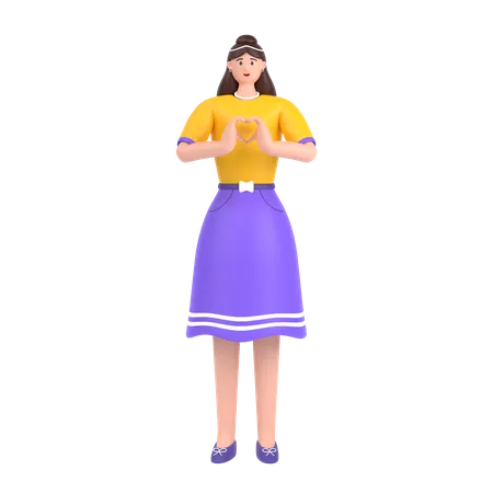 Girl showing heart with his two hands  3D Illustration