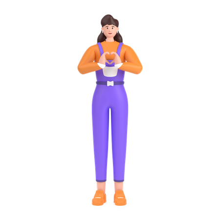 Girl showing heart with his two hands  3D Illustration