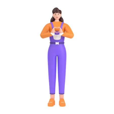 Girl showing heart with his two hands  3D Illustration