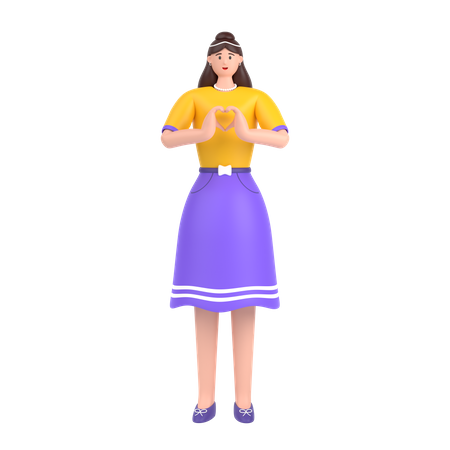 Girl showing heart with his two hands 3D Illustration