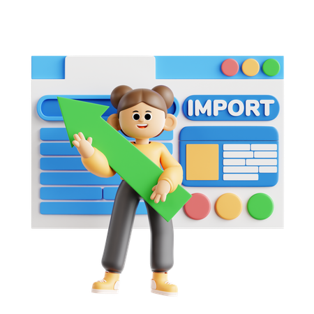 Girl Showing Import Web Data  3D Illustration