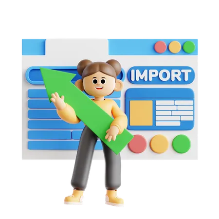 Girl Showing Import Web Data  3D Illustration