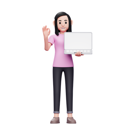 Girl showing laptop screen  3D Illustration