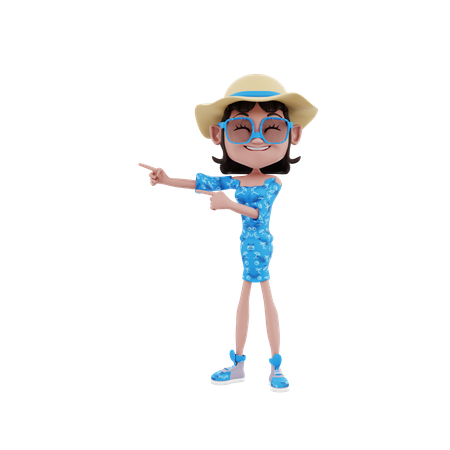 Girl showing left side direction  3D Illustration