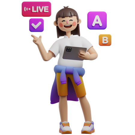 Girl Showing Live Interactive Quiz  3D Illustration