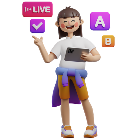 Girl Showing Live Interactive Quiz  3D Icon