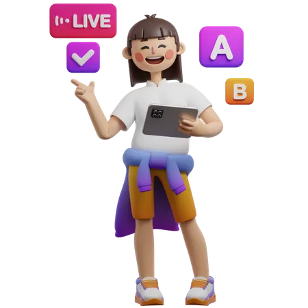 Girl Showing Live Interactive Quiz  3D Illustration