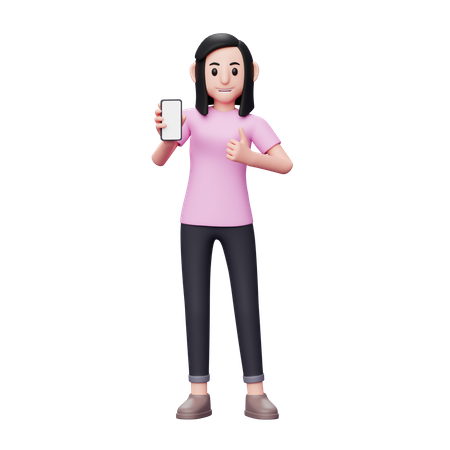 Girl showing mobile screen  3D Illustration