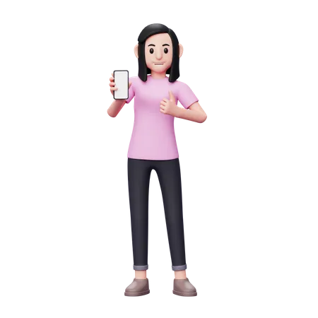 Girl showing mobile screen  3D Illustration