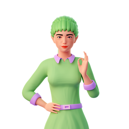 Girl showing Ok Gesture  3D Illustration