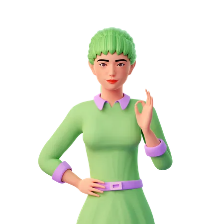 Girl showing Ok Gesture  3D Illustration