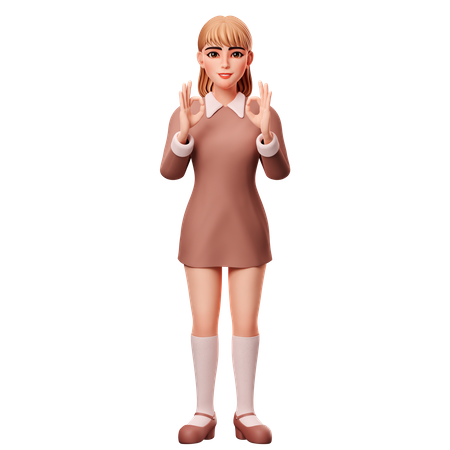 Girl Showing Ok Gesture  3D Illustration