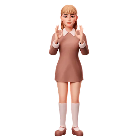 Girl Showing Ok Gesture  3D Illustration