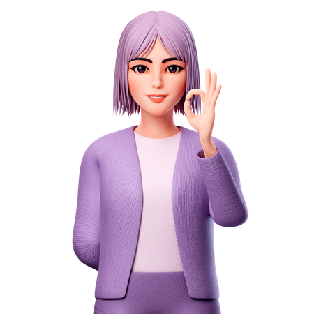 Girl Showing Ok Gesture  3D Illustration