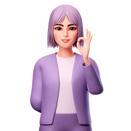 Girl Showing Ok Gesture  3D Illustration