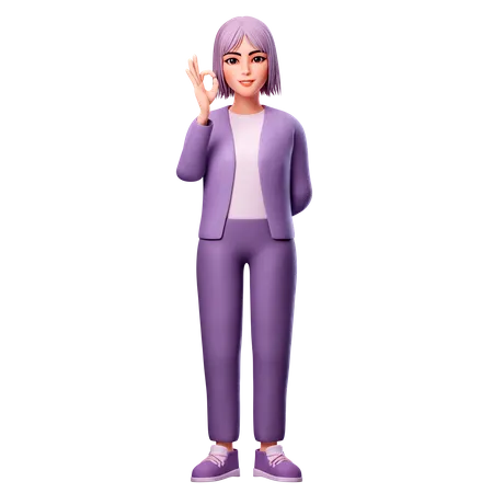 Girl Showing Ok Gesture Using Right Hand  3D Illustration