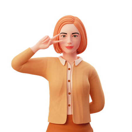 Girl showing peace gesture  3D Icon