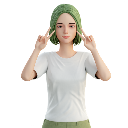 Girl showing peace gesture  3D Illustration