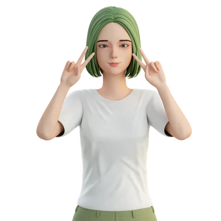 Girl showing peace gesture  3D Illustration