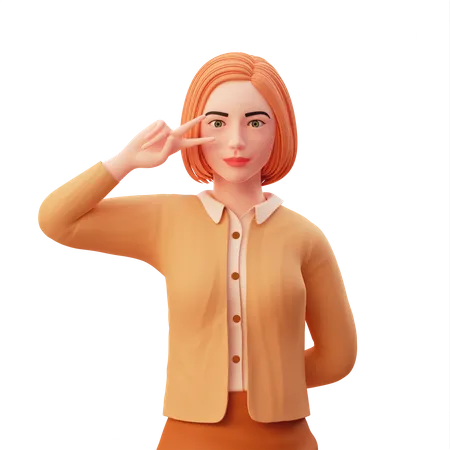 Girl showing peace gesture  3D Illustration