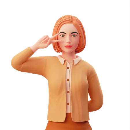 Girl showing peace gesture 3D Illustration