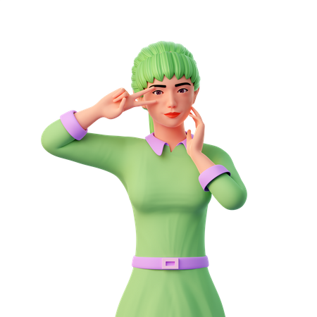 Girl showing Peace Hand Gesture  3D Illustration