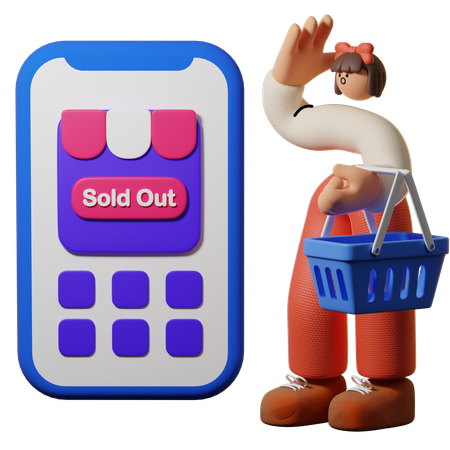 Girl Showing Product Sold Out in Mobile  3D Illustration