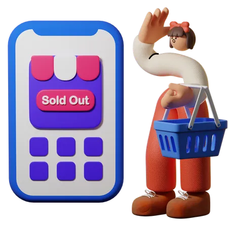 Girl Showing Product Sold Out in Mobile  3D Illustration