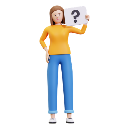 Girl Showing Question Mark Board  3D Illustration