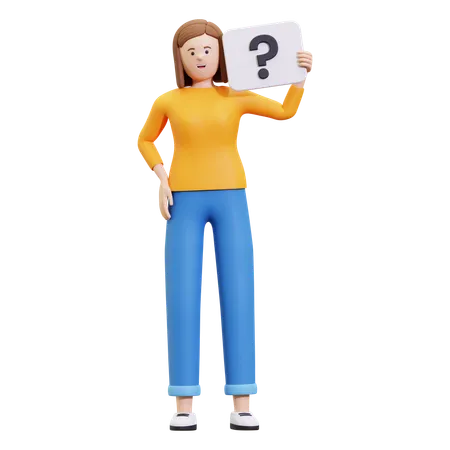 Girl Showing Question Mark Board  3D Illustration
