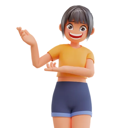 Girl showing something  3D Illustration