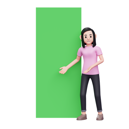 Girl showing something on banner  3D Illustration